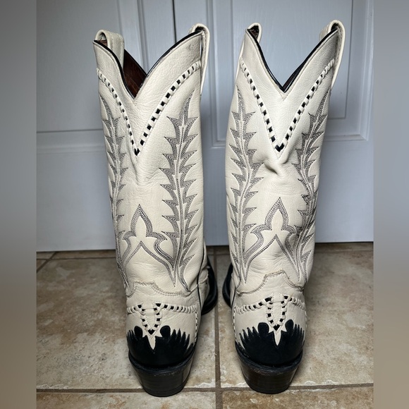 Rare Tony Lama Men's Cream Black Leather Vintage Western Boots Size 9.5 - Picture 6 of 13